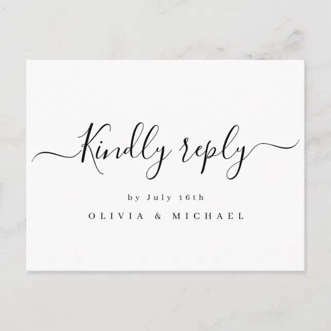 Modern simple elegant script wedding RSVP Invitation Postcard | Zazzle