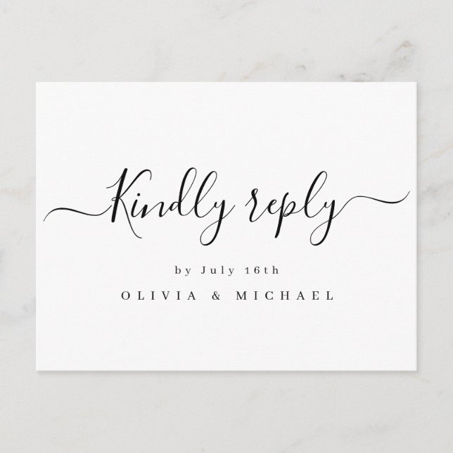 Modern simple elegant script wedding RSVP Invitation Postcard (Front)