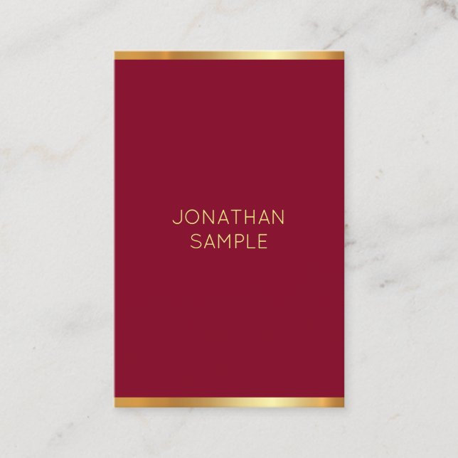 Modern Simple Elegant Template Burgundy Red & Gold Business Card (Front)