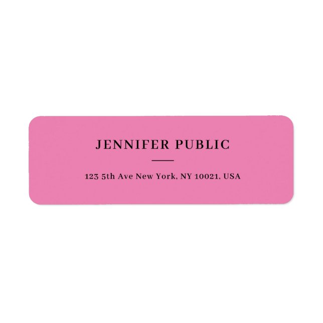 Modern Simple Elegant Template Pink Return Address Label (Front)