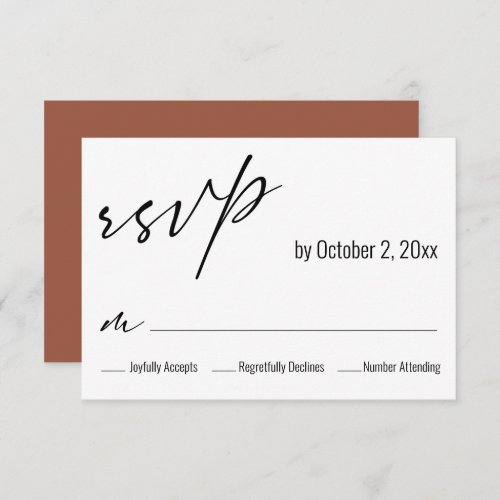Modern Simple Elegant Terracotta Back Wedding RSVP Card