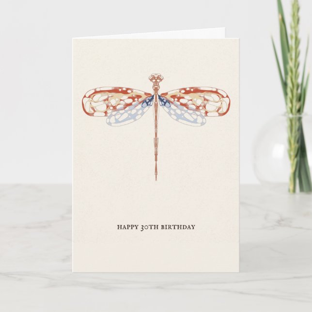 Modern Simple Elegant Vintage Pink Art Dragonfly Card (Front)
