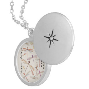 Modern Simple Elegant Vintage Pink Dragonfly Art   Locket Necklace