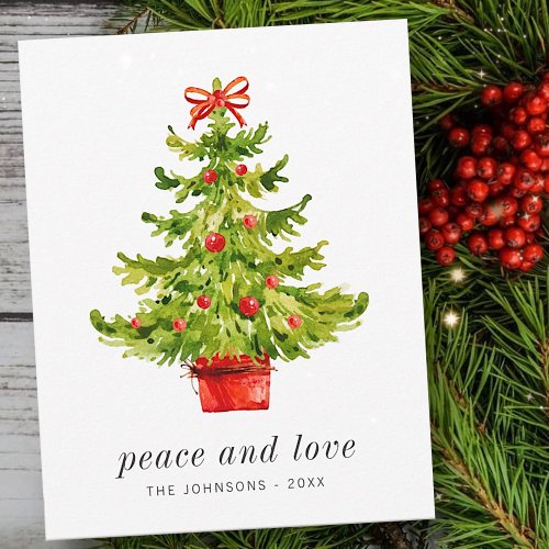 Modern Simple Elegant Watercolor Christmas Tree Holiday Card