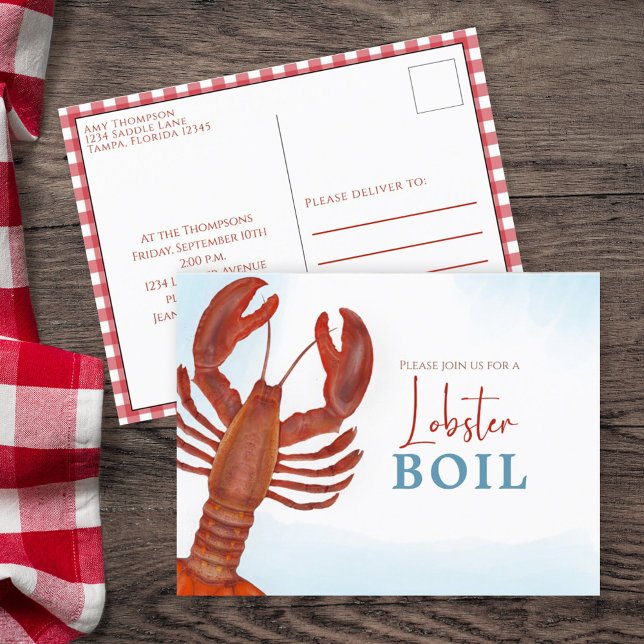 Modern Simple Elegant Watercolor Red Lobster Boil Postcard (Creator Uploaded)