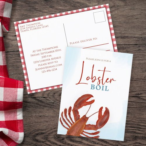 Modern Simple Elegant Watercolor Red Lobster Boil Postcard