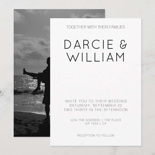 Modern Simple Elegant Wedding Personalized Photo Invitation (Front/Back)