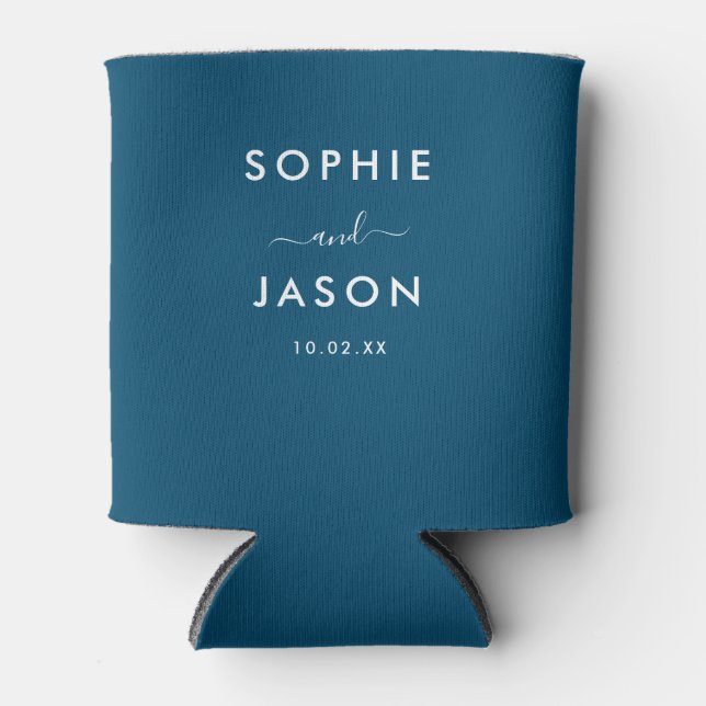 Modern Simple Elegant Wedding Script Personalized Can Cooler (Front)