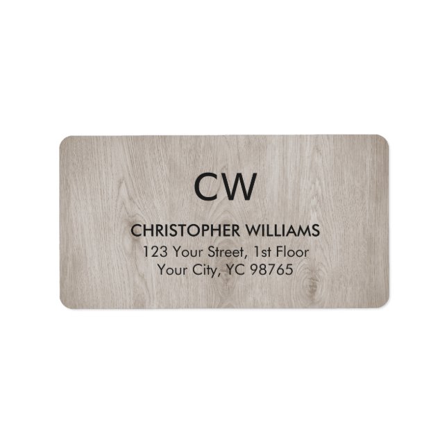 Modern Simple Elegant Wooden Monogram Label (Front)