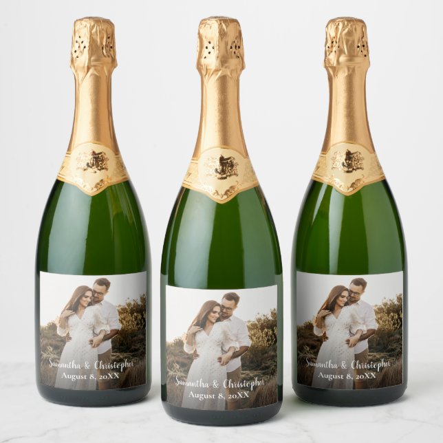 Modern Simple Engagement Photo wedding Favor  Sparkling Wine Label (Bottles)
