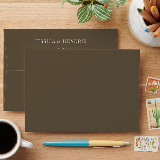 Modern Simple Espresso Minimalist Elegant Wedding  Envelope (Desk)