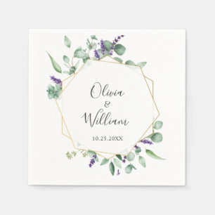 Modern Simple Eucalyptus Geometric Frame Wedding Napkins