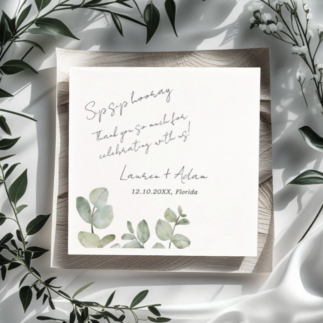 Modern Simple Eucalyptus Greenery Wedding Napkins (Creator Uploaded)