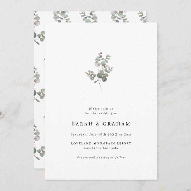 Modern Simple Eucalyptus Wedding Invitation (Front/Back)
