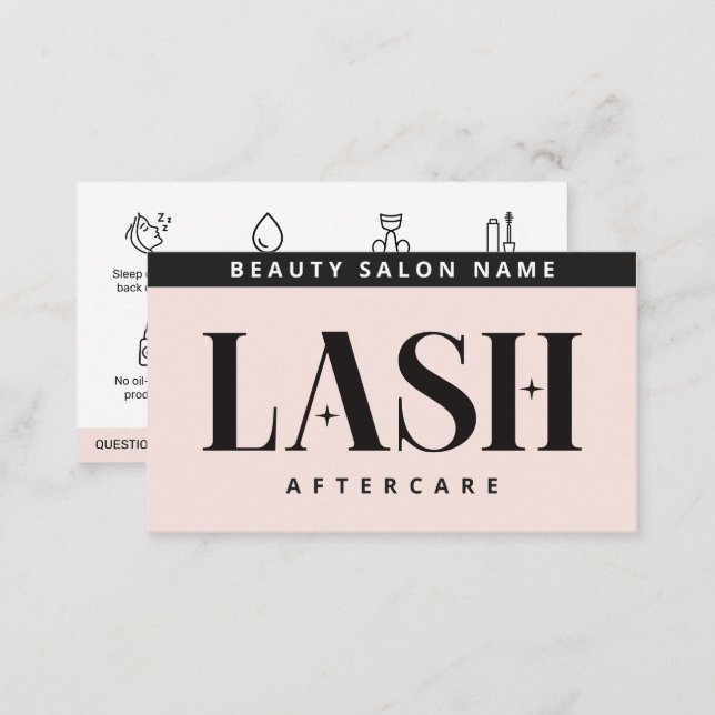 Modern Simple Eyelash Extensions Lash Aftercare  Business Card (Front/Back)