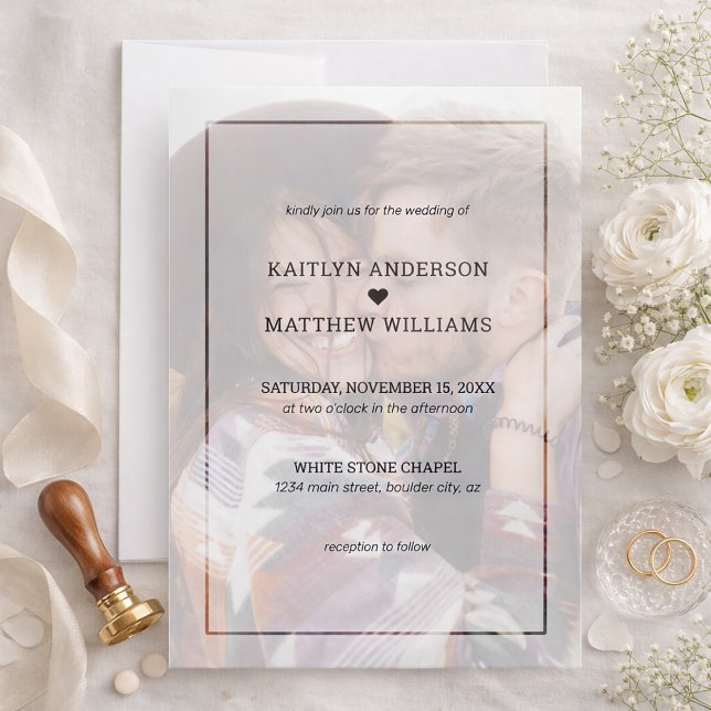 Modern Simple Faded Photo White Wedding Invitation (Faded Photo Wedding Invitation)