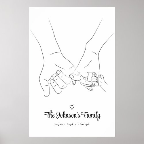 Modern Simple Family Holding Hand Line Art Poster