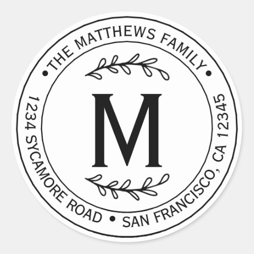 Modern Simple Family Name Monogram Classic Round Sticker