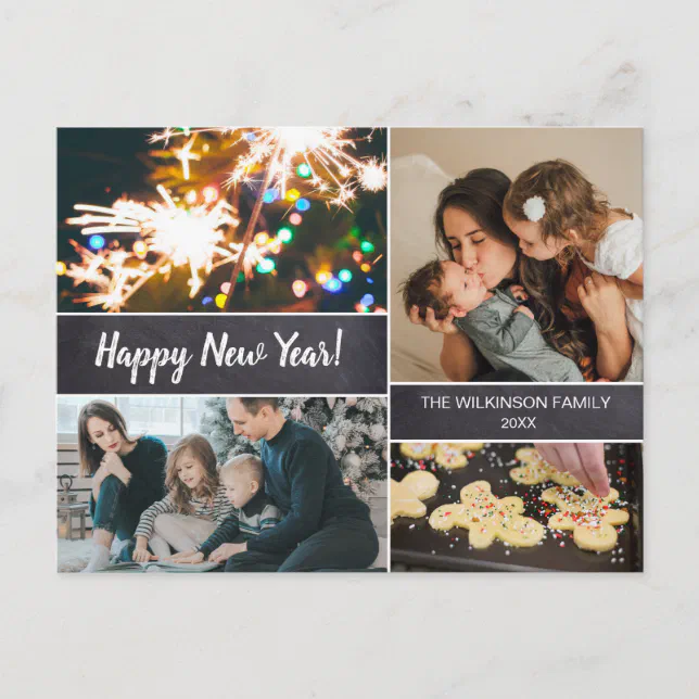 Modern Simple Family Photo Collage Happy New Years Holiday Postcard ...