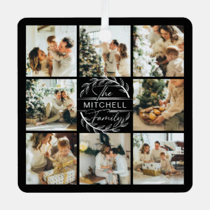 Modern Simple Family Photo Collage   Monogram Gift Metal Ornament