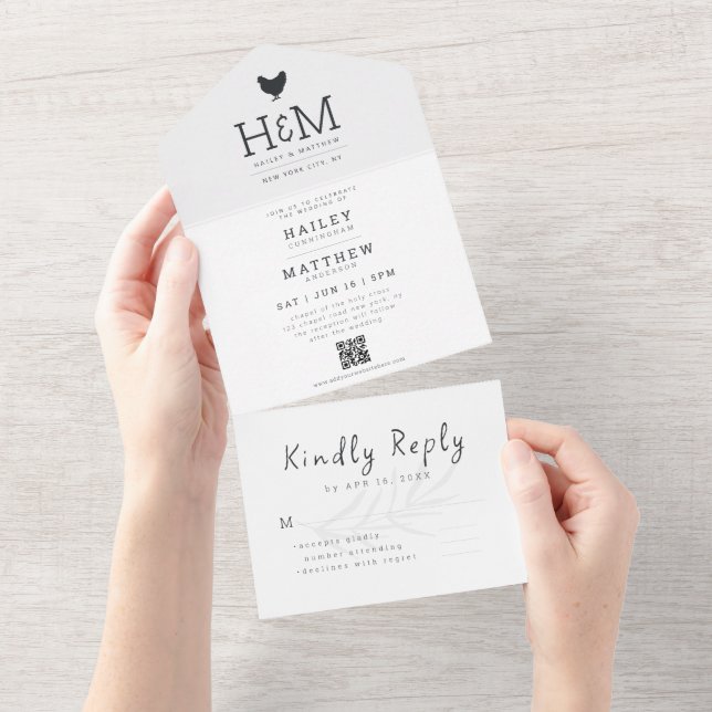 Modern Simple Farm Foliage QR Code Wedding All In One Invitation (Tearaway)