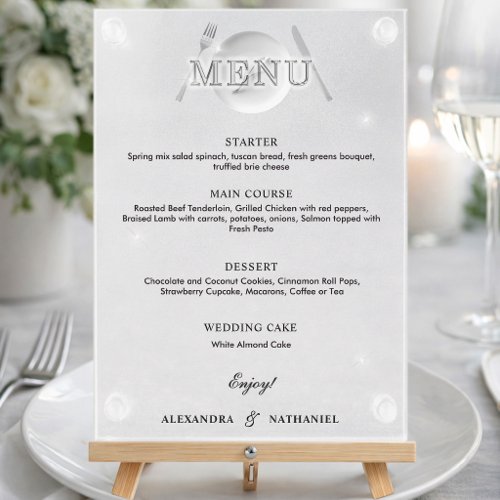 Modern Simple Faux Acrylic Black White Wedding Menu