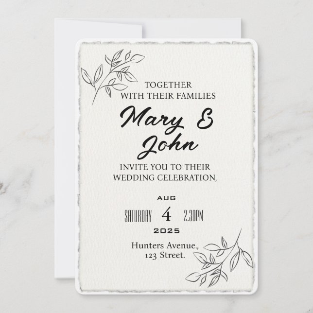 Modern Simple Faux Deckled-Edge Wedding Invitation (Front)
