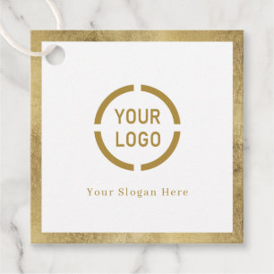 Modern simple faux gold border company logo favor tags