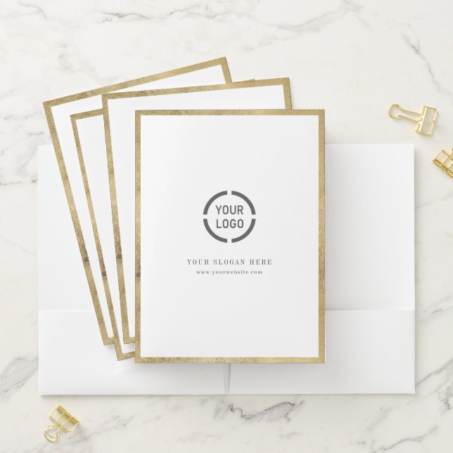 Modern simple faux gold border company logo pocket folder (In Situ)