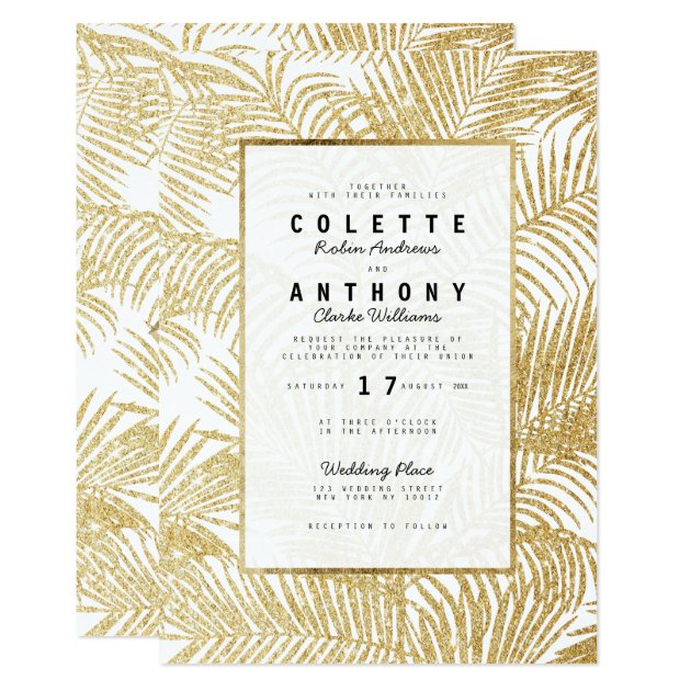 Modern Simple Faux Gold Glitter Palm Tree Wedding Invitation