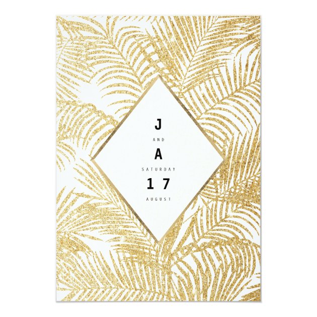 Modern Simple Faux Gold Glitter Palm Tree Wedding Invitation