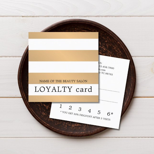 Modern Simple Faux Gold White Stripes Beauty Loyalty Card (Creator Uploaded)