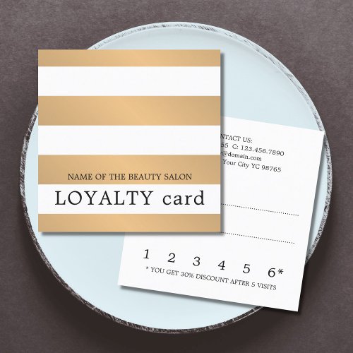 Modern Simple Faux Gold White Stripes Beauty Loyalty Card