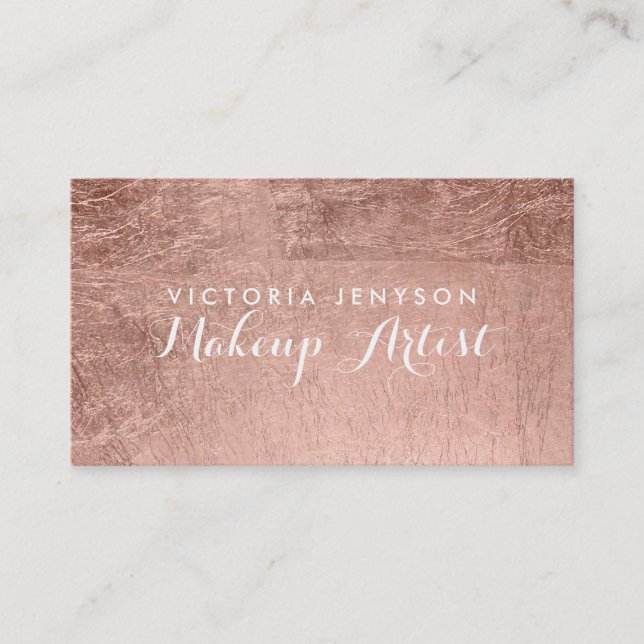 Modern simple faux rose gold chic makeup artist business card (Front)