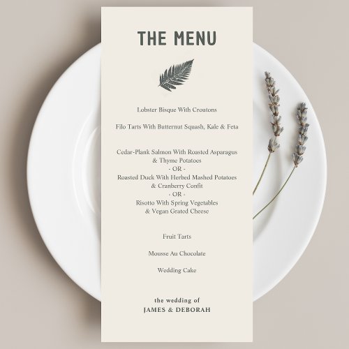 Modern Simple Fern Botanical Illustration Wedding Menu