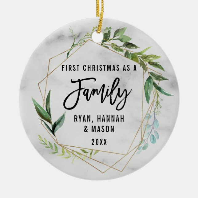 Modern Simple First Christmas As A Family Ceramic Ornament (Front)