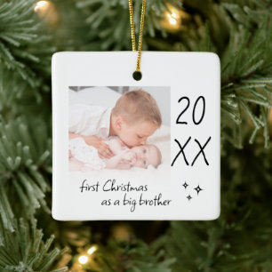Modern Simple First Christmas As Big Brother Photo Ceramic Ornament