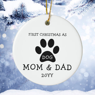 Modern SImple First Christmas As Dog Mom & Dad Ceramic Ornament