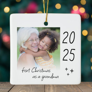 Modern Simple First Christmas As Grandma Photo Ceramic Ornament