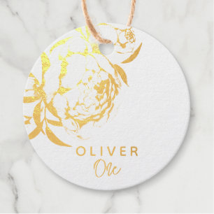 Modern Simple Floral Baby Shower Elegant Gold Foil Favor Tags