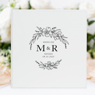 Modern Simple Floral Blossom Love Wreath Wedding 3 Ring Binder