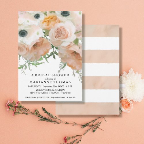 Modern Simple Floral Blush Coral Flowers Bridal Invitation