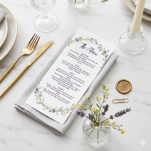 Modern simple Floral Boho Wedding Menu