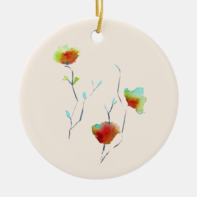 Modern simple floral flower Autumn art Ceramic Ornament (Front)