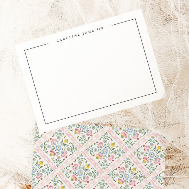 Modern Simple Floral Name Flat Note Card (Creator Uploaded)