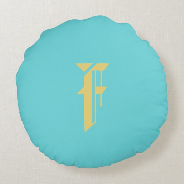Modern Simple Floral Orange Blue Monogram Template Round Pillow (Back)