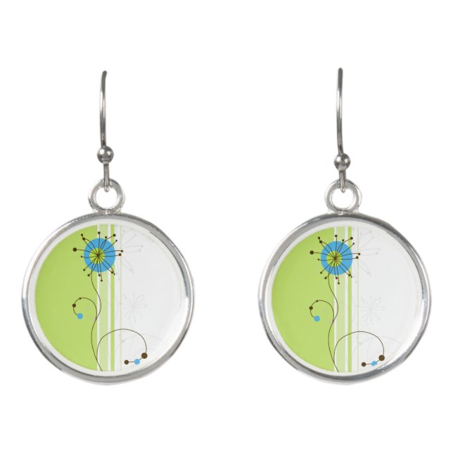 Modern Simple Flower Green Typography Earrings (Front)