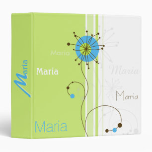 Modern Simple Flower Green Your Name 3 Ring Binder