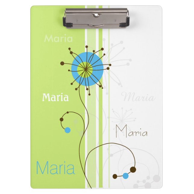 Modern Simple Flower Green Your Name Clipboard (Front)