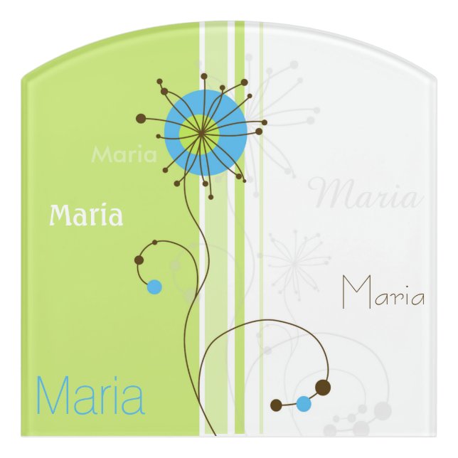 Modern Simple Flower Green Your Name Door Sign (Contour Front)